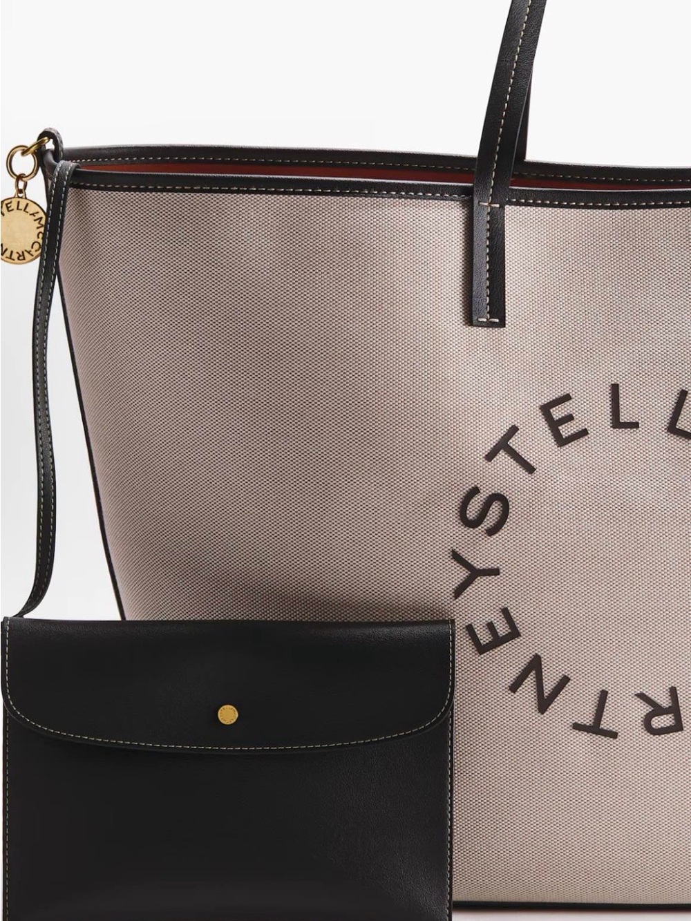 Stella McCartney Beige & Black Logo Tote with Black Pouch